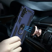 TJS Phone Case for Samsung Galaxy A13 5G, Galaxy A04s with [Tempered Glass Screen Protector] Impact Resistant Metal Ring Magnetic Support Kickstand Drop Protector Phone Cover (Blue)