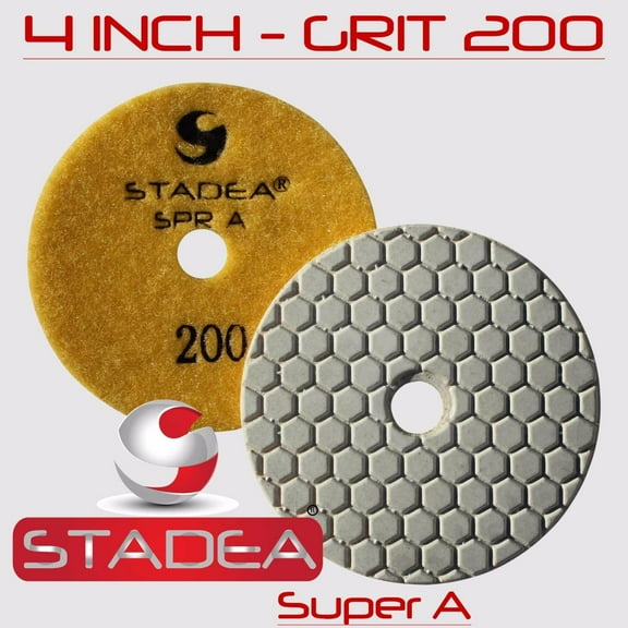 Stadea DPPD04SPRA200G1P Dry Marble Diamond Polishing Pad for Marble Granite Glass Travertine Concrete Stone Sanding Polishing with 4-Inch Grit 200