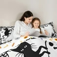 thumbnail image 4 of Feelyou White Ghost Print Twin Bedding Sets 7-Piece for Teen, Black Mystic Cat Bedding Comforter Set, Cartoon Halloween Style Reversible Sheet Sets, Lightweight Room Decor, 4 of 7