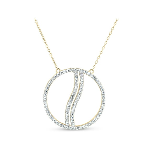 White CZ Sterling Silver Rhodium- and Gold-Plated Circle Swirl Necklace