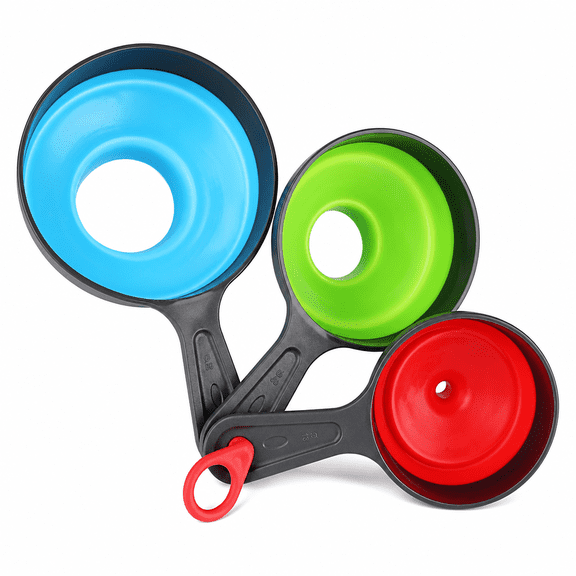 3-Piece Silicone Kitchen Funnel Set, Collapsible Wide Mouth Mini Funnels for Mason Jars, Bottles and Spices