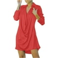 thumbnail image 7 of Hvot&aat Women's Sexy Party Dresses Satin Collar V Neck Drape Ruched Front Flowy Long Sleeve Short Mini Dress, 7 of 7