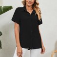 thumbnail image 2 of Clothing 2025 Womens Casual Short Sleeve Button Down Shirts Summer Plain Top Blouses with Pockets Womens Short Sleeve Button Down Shirts Official Collar Blouse Basic Simple Dress Shirt, 2 of 9