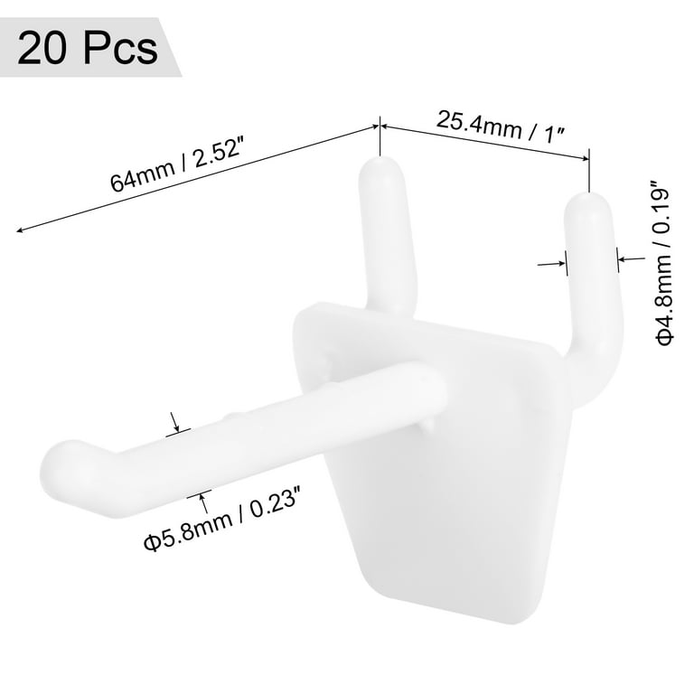 Uxcell 2 inch Plastic Pegboard Hooks Fits 1/4 inch Holes Pegboards, 20 Count, White