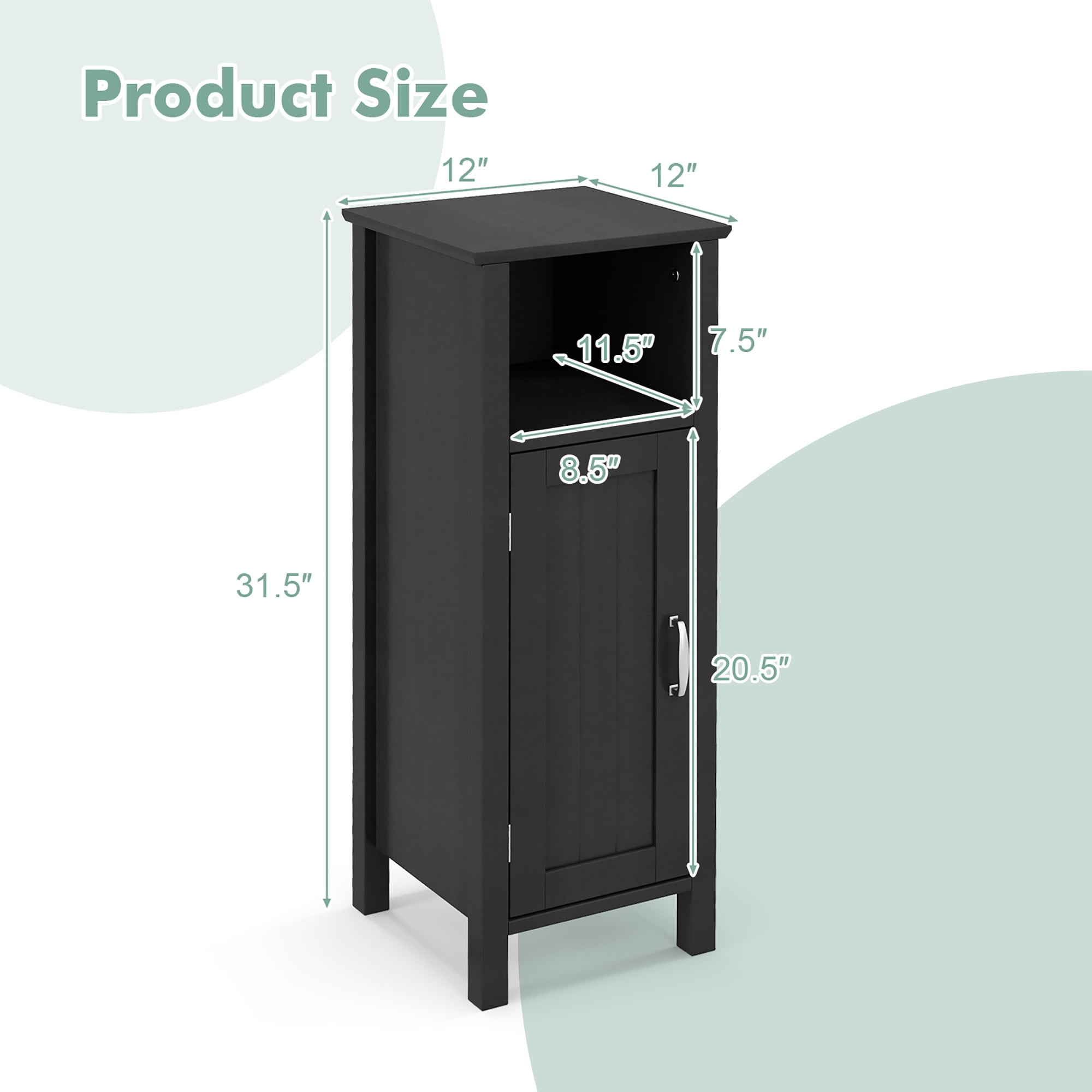 Gymax Bathroom Storage Organizer Narrow Floor Cabinet w/ 2-Tier Cabinet Open Compartment Black