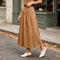 thumbnail image 5 of Women's Solid Corduroy Midi Skirt High Waist Flared A Line Long Skirt with Belt, Vintage Casual Swing Skirt for Autumn Winter Daily Commute & Weekend Outings Khaki, 5 of 6