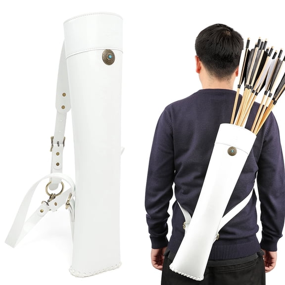 Archery Back Quiver Leather Shoulder Quiver for Recurve Compound Bow Hunting Target Shooting 52.9x12.8x9.6cm
