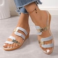 thumbnail image 2 of Rokment Glitter Metallic Wedges Dress Sandals for Women Vintage Gold Color Block Leather Linen Sole Open Toe Mid Heels Slip on Casual Summer Beach Slides Shoes Silver Size 6, 2 of 7