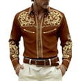 thumbnail image 4 of SXCXLSA Western Shirts For Mens Cowboy Embroidered Long Sleeve Button Collar Shirt Retro Business Casual Blouse With Floral Design Brown L, 4 of 4