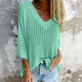 thumbnail image 7 of AherBiu Plus Size Tops for Women Crochet Knitted Hollow out 1/2 Sleeve V Neck Pullover Top Shirts Beachwear, 7 of 7