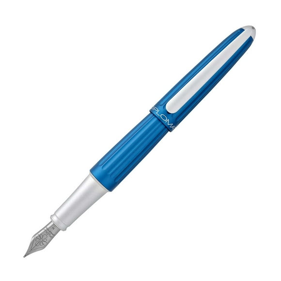 Diplomat D40306028 Aero Blue Glossy Aluminum Fountain Pen, Broad