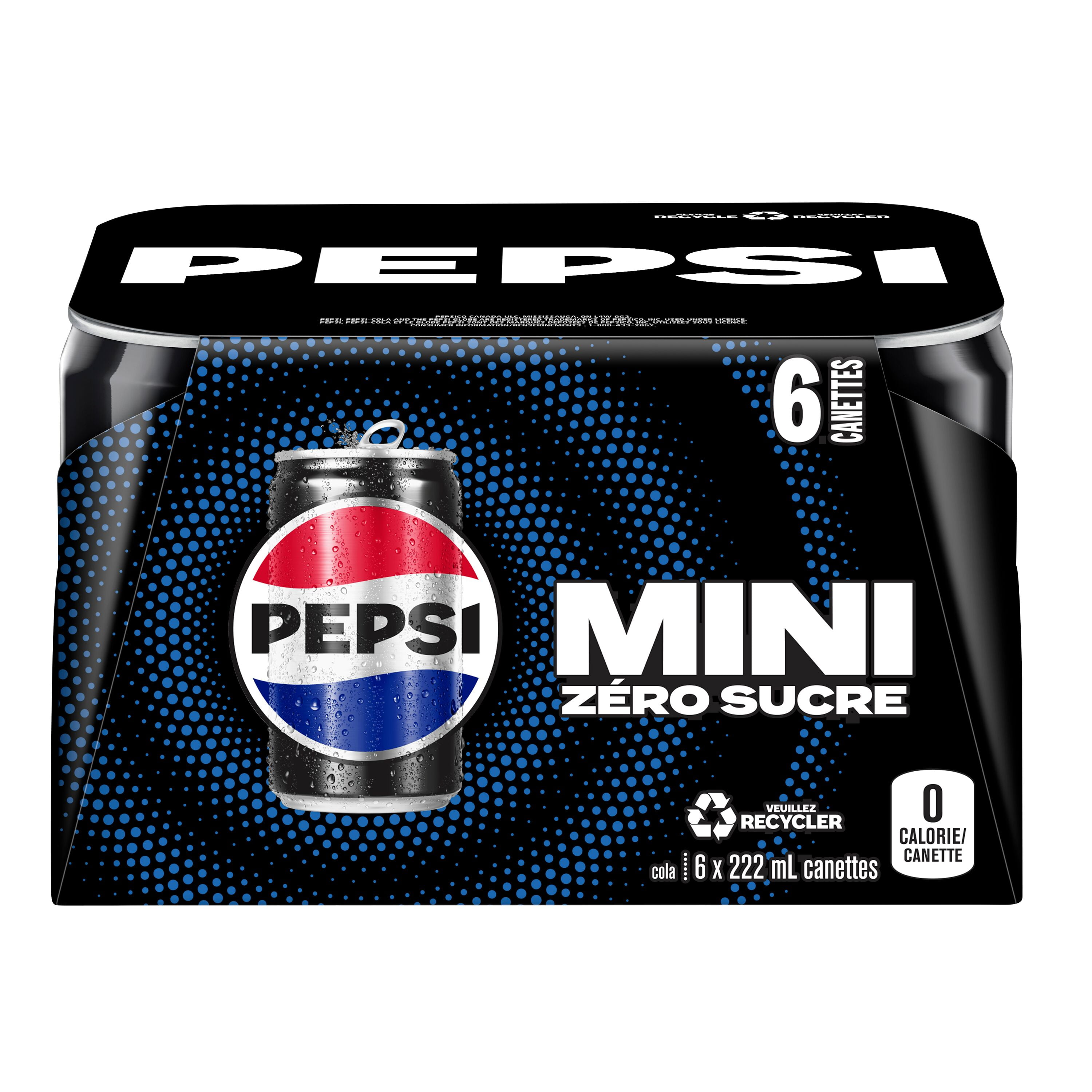 Pepsi Zero Sugar Cola 6 x 222mL, Mini Cans