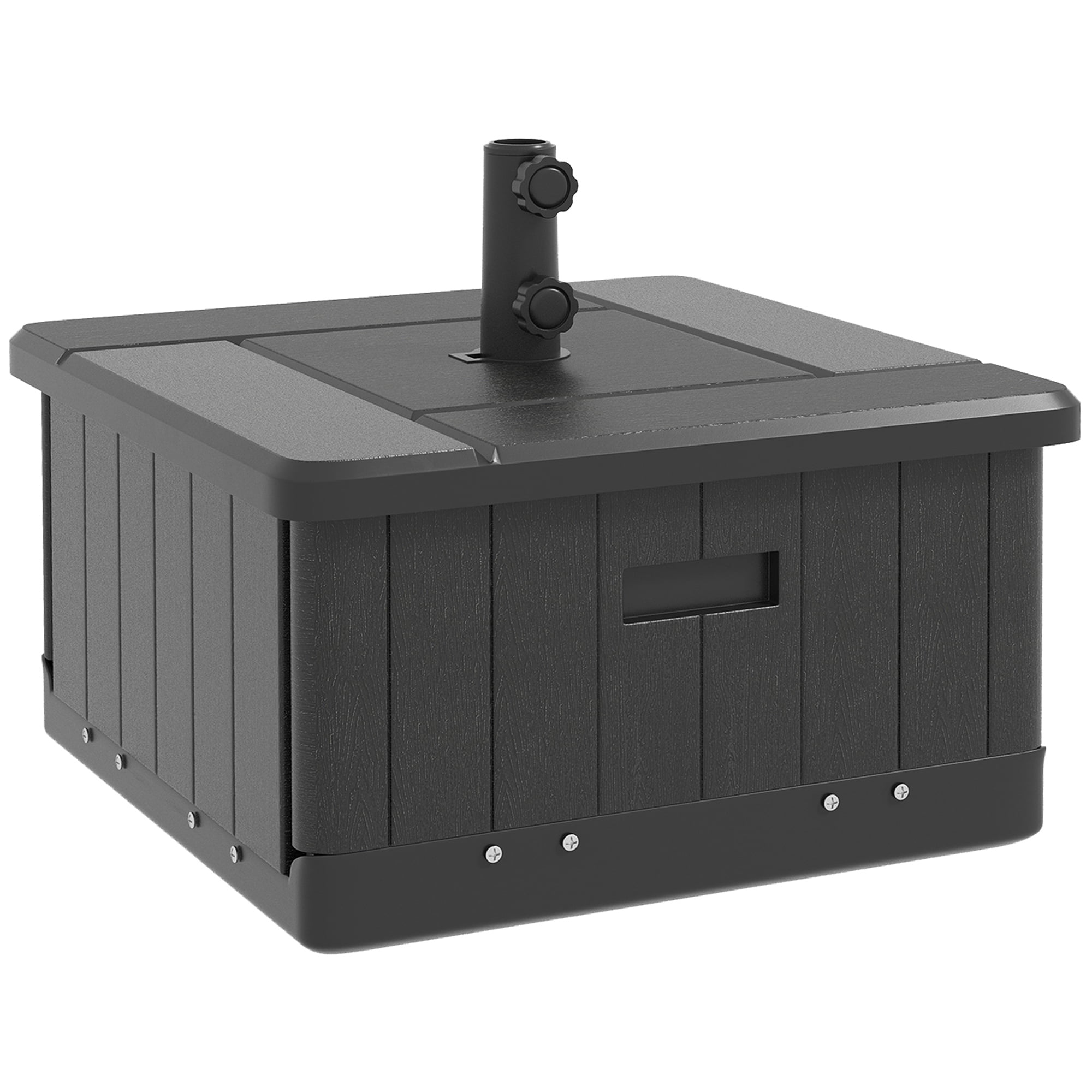 Outsunny 3-in-1 Outdoor Umbrella Base with Wheels and Handles, Coffee End Table, Flower Box Planter with Hole, 175 lbs. Capacity, Black