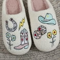 thumbnail image 4 of BERANMEY Cute Smile Cowboy Slippers for Women Perfect Soft Plush Comfy Warm Slip-On Western Boots Slippers fo Women Indoor Fluffy House Slippers for Women and Men Non-slip Fuzzy Flat Slides, 4 of 11