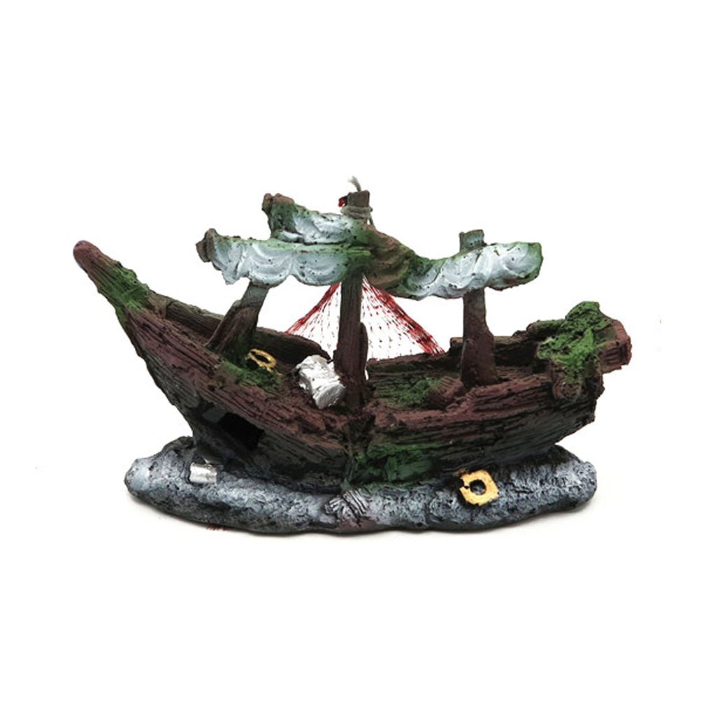 Ustyle Aquarium Ornament Wreck Sailing Boat Sunk Ship Fish ...