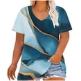 thumbnail image 2 of Puntoco Liquidación de blusas cortas para mujer, camiseta básica de verano de color sólido con cuello en V y manga corta con estampado de talla grande para mujer, 2 of 5