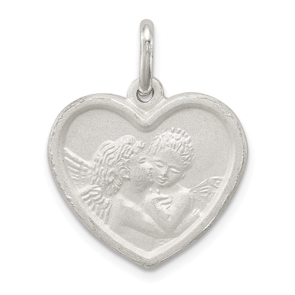 White Sterling Silver Charm Pendant 22 mm 20 Satin Angel Heart