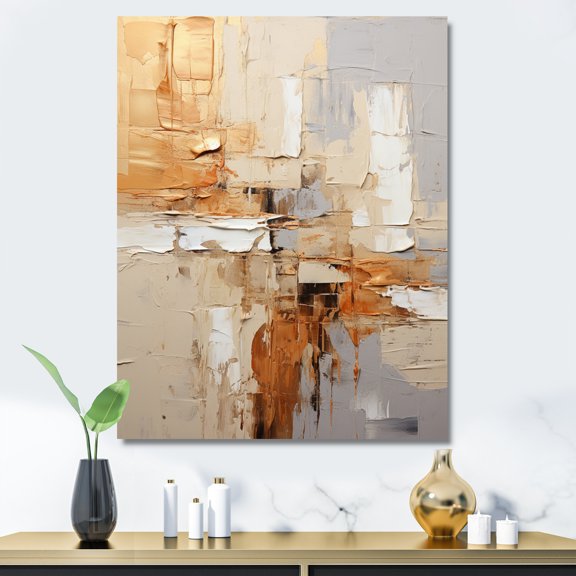 Designart "Beige Grey Geometric composition II" Abstract Wall Art Living Room