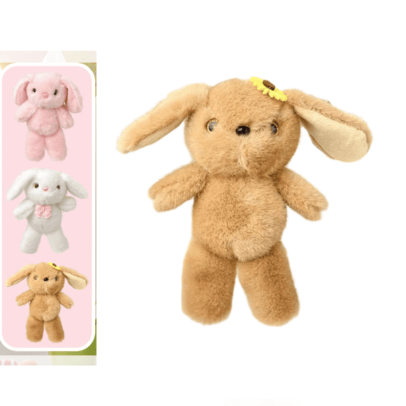 Bunny Stuffed Animal Plushie,7" Standing rabbit plush toy, Floppy Ears & Fluffy Tail, Adorable Pretend Play Toddler Toys for Girls & Boys Valentine's Day Brown