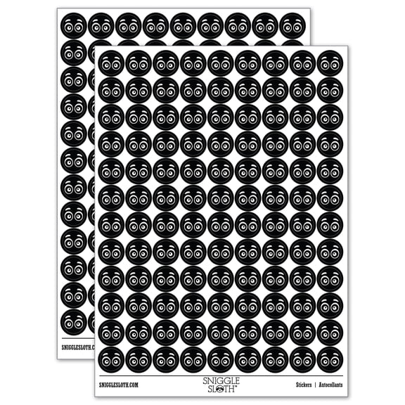 Cartoon Eyes Open Looking Forward 200 Round Stickers - Black - Gloss Finish - 0.50" Size