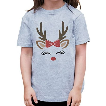 

7 ate 9 Apparel Kids Merry Christmas Shirts - Reindeer with Bow - Grey T-Shirt 4T