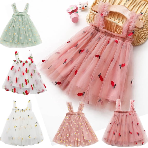 Toddler Baby Girls Suspender Beetle Embroidered Tutu Princess Dress Fluffy Mesh Sundress