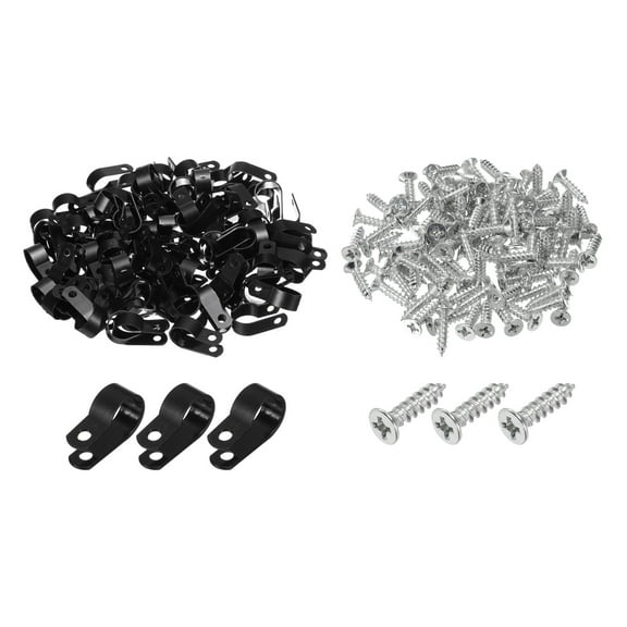 R-Type Cable Clip Wire Clamp, 16mm 0.63 Inch Nylon Clips Black 200Pcs