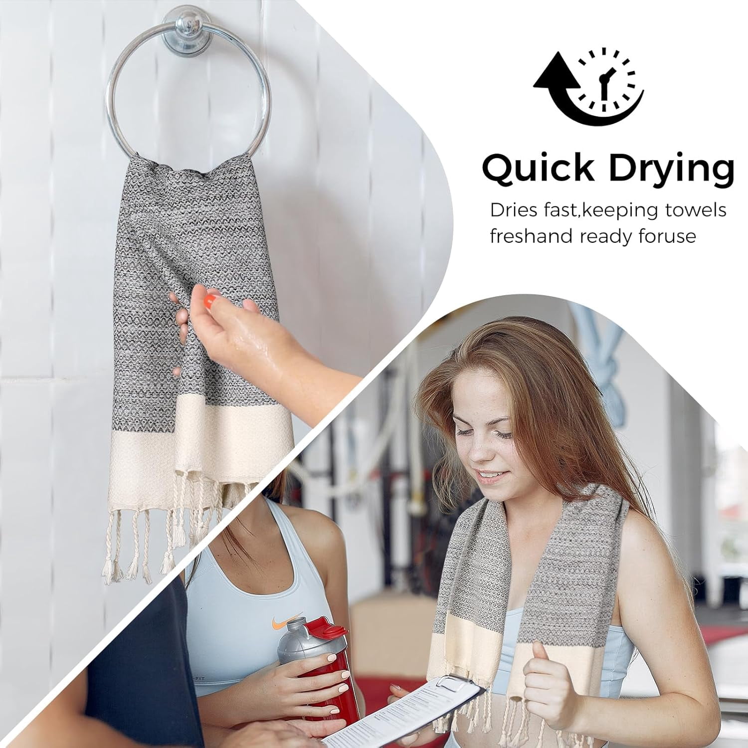 RGHJAR-Hand Towels for Bathroom - 2-Pack,16x40 Inch-100% Cotton,Turkish Bathroom Hand Towels,Super Absorbent & Quick-Dry Soft for Bath, Kitchen, Spa, Face, Hair, Dishcloth (Light Quarry)