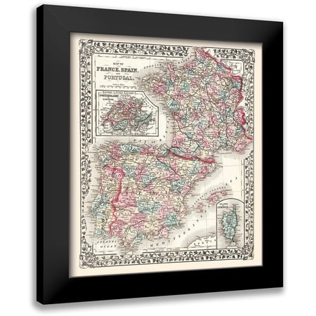 Mitchell 12x13 Black Modern Framed Museum Art Print Titled - Europe France Spain Portugal - Mitchell 1867