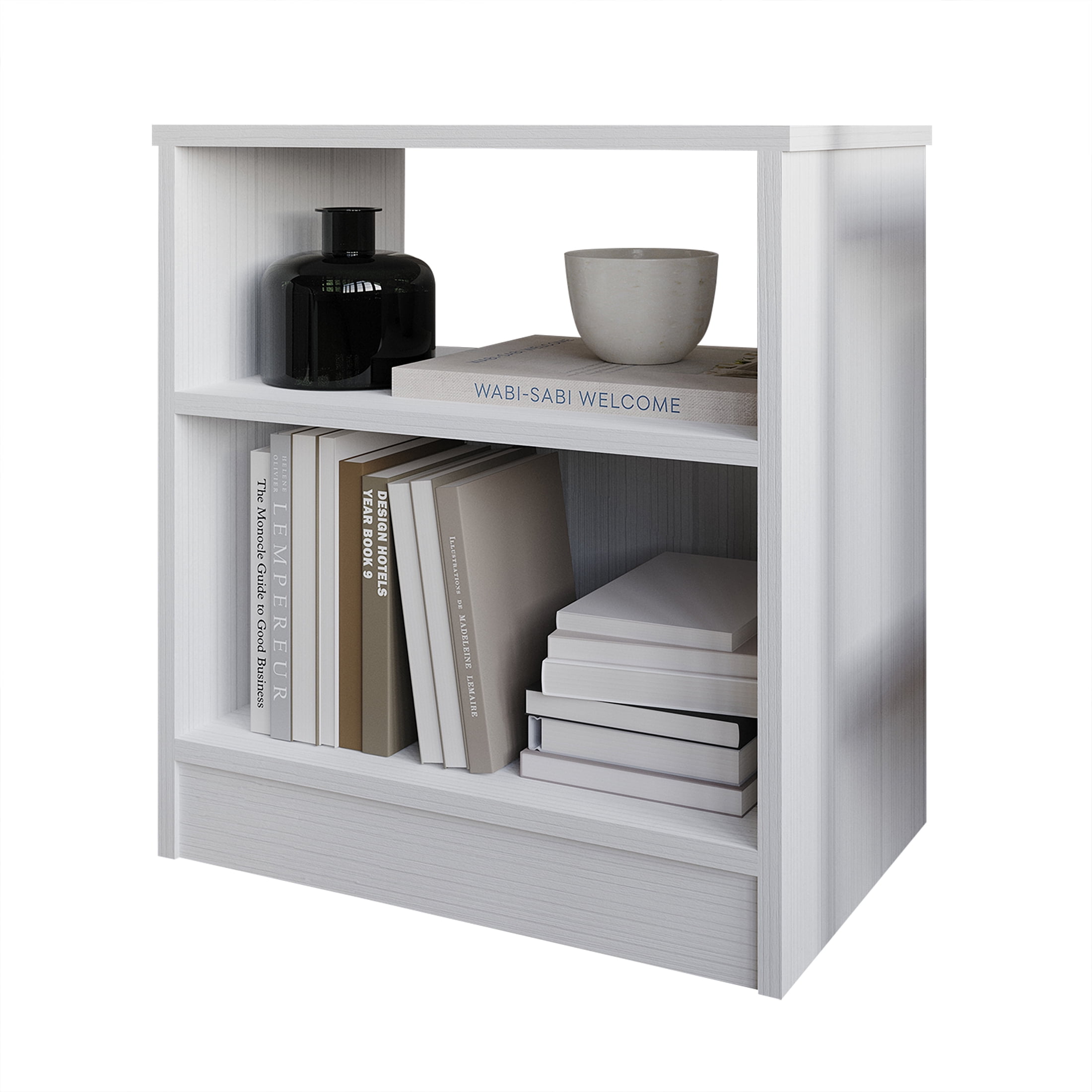 Castle Place Minimalist Nightstand with Shelf, White