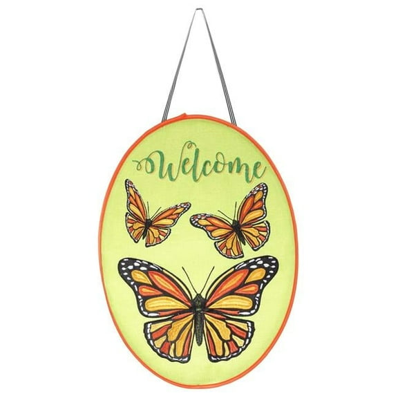 Magnolia Gardens M300090 30 x 44 in. Door Bann Butterfly Welcome Blap Double Applique Garden Flag