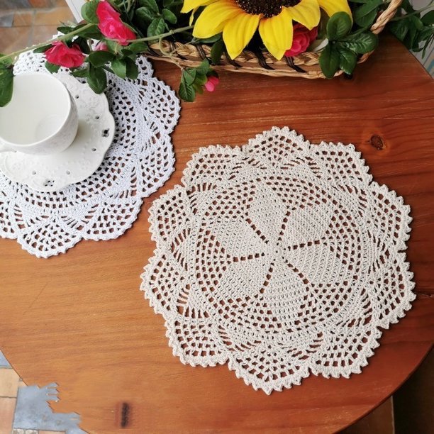 Paquete económico de manteles individuales de encaje de algodón de ganchillo, 2 piezas, (blanco + beige)