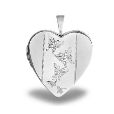 Sterling Silver Butterfly Heart Locket 3/4 Inch x 3/4 Inch