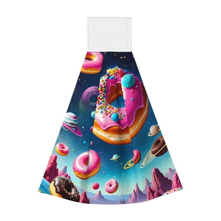 

Gaeub Starry Sky Colorful Donut Print Hand Towels with Hook Hanging Tie Towels Coral Velvet Dishtowels for Bathroom Restroom Home Decor