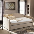 thumbnail image 3 of Baxton Studio Lanny Modern and Contemporary Fabric Nail Heads Trimmed Arched Back Sofa Twin Daybed with Roll-Out Trundle Guest Bed, Multiple Colors, 3 of 6