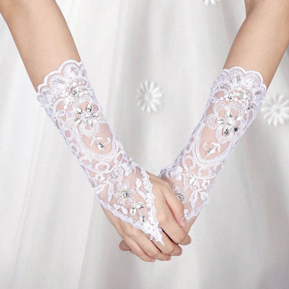 White/Ivory Bride Wedding Accessories Glove Fingerless Lace Bridal Gloves 