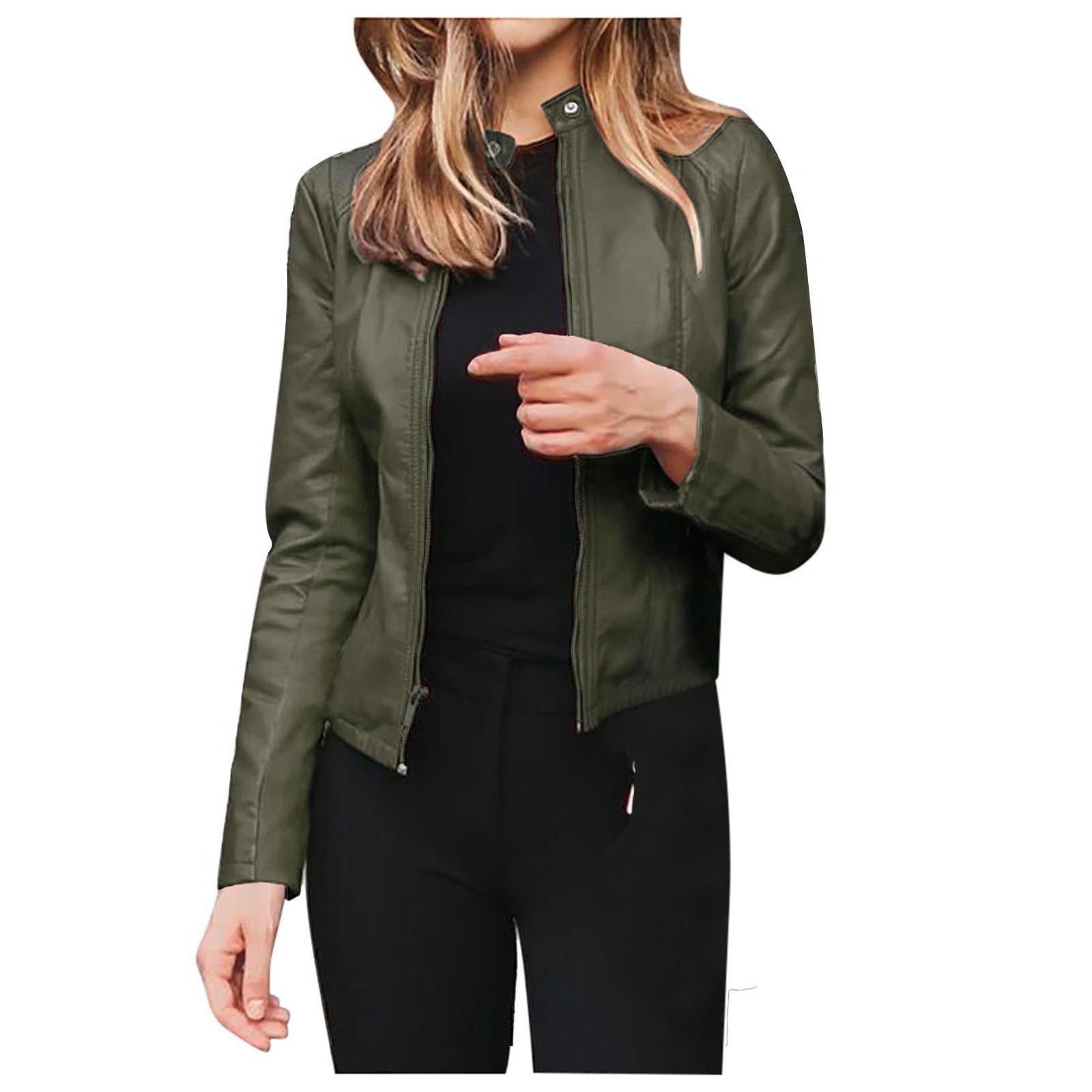 NAZISHW Womens Faux Leather Jackets Biker Motorcycle Zipper Slim Fit Suede Cropped Bomber Coat Plus Size 2024 Fall Fashion (Army Green,XXXXL)