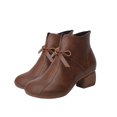 thumbnail image 2 of Bnwani Boots Women Fashion Toe Zipper Chunky Ankle Leather Boot Brown Size 5.5, 2 of 9