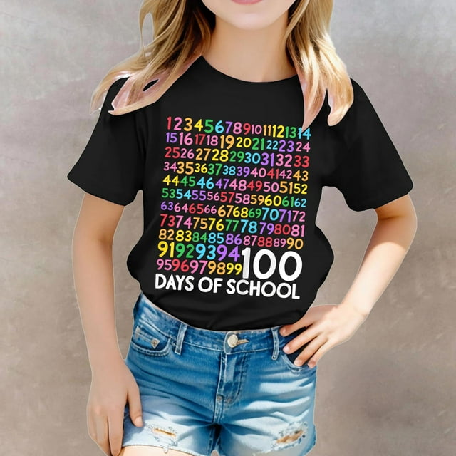 Hauts pour Filles Décontractés Imprimés à Col Rond et Manches Courtes pour Enfants - T-Shirts et Chemises Confortables et à la Mode pour un Usage Quotidien