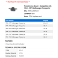 thumbnail image 2 of Transmission Mount - Compatible with 1954 - 1979 Volkswagen Transporter 1955 1956 1957 1958 1959 1960 1961 1962 1963 1964 1965 1966 1967 1968 1969 1970 1971 1972 1973 1974 1975 1976 1977 1978, 2 of 2