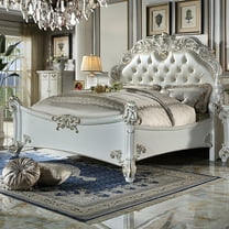 ACME Vendome Leather Upholstered Tufted Queen Bed in Antique Pearl