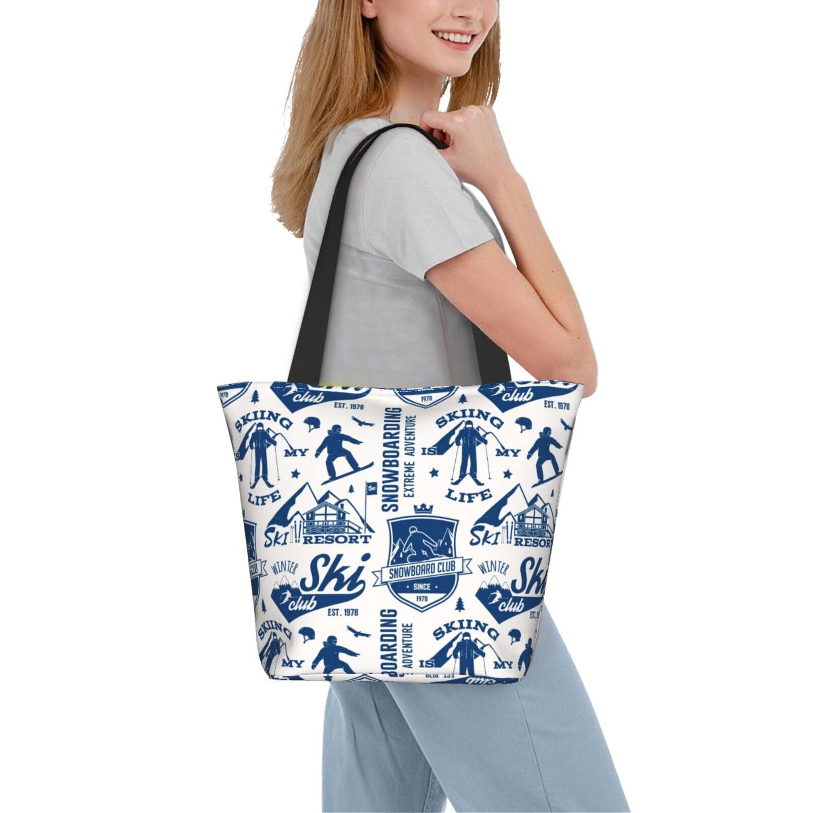 Ratiio Skiing Enthusiast Print Shoulder Bag for Women, Polyester Crossbody Purse Lightweight Handbag for Daily Travel and Casual Use