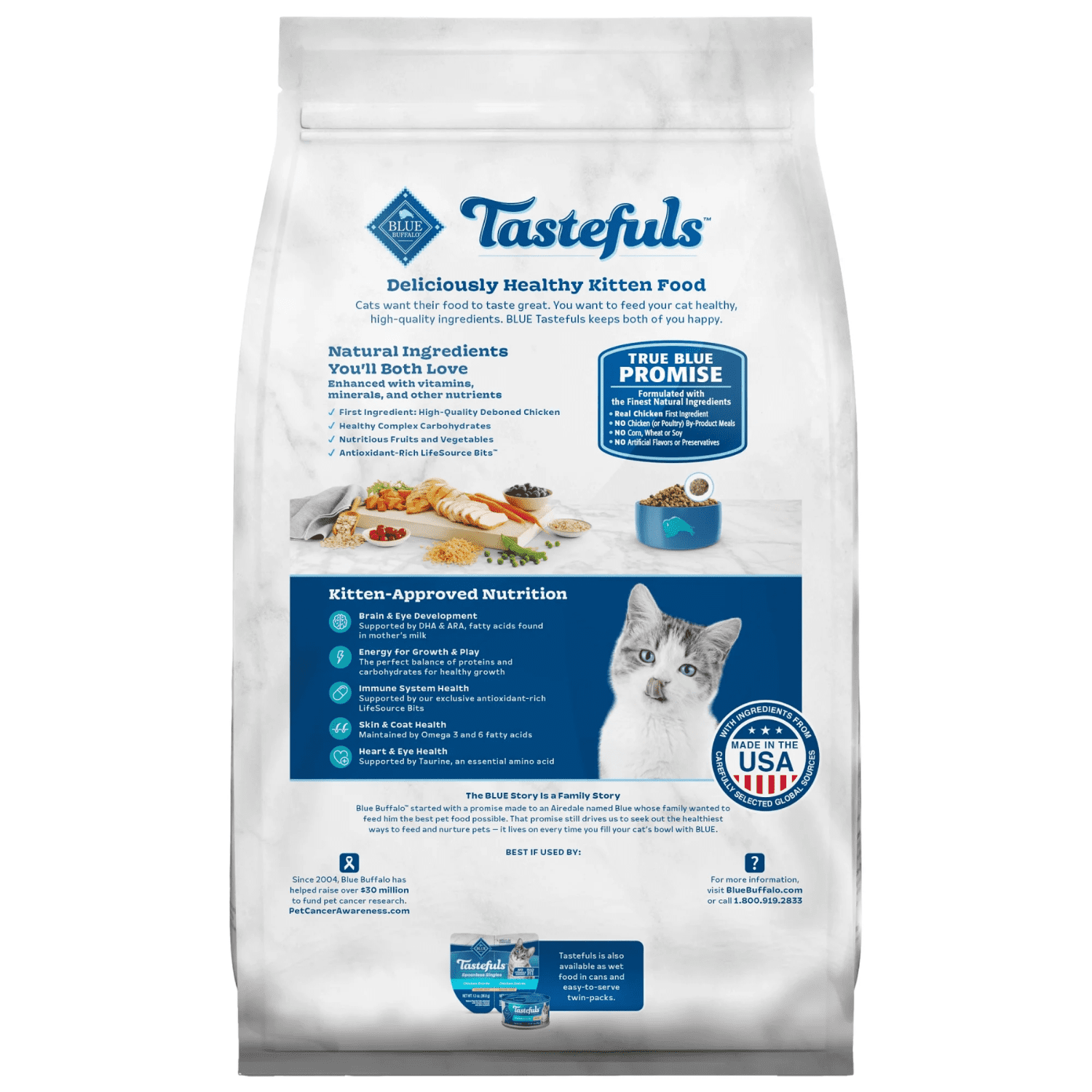 Nourriture sèche naturelle pour chatons Blue Buffalo Tastefuls, recette au poulet et riz brun 0,9kg