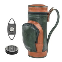 Handy Brown Built- in Hygrometer Leather Travel Cigar Humidor with Accessory Pocketï¼Travel Cigar Case Pouch,Conveniently Carry Lighter and Cutter