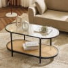 thumbnail image 5 of Zimtown Mid-Century Round Coffee Table, 38" Glass Table for Living Room Table, Antique Center Table, Modern Furniture, Black & Rattan, 5 of 6