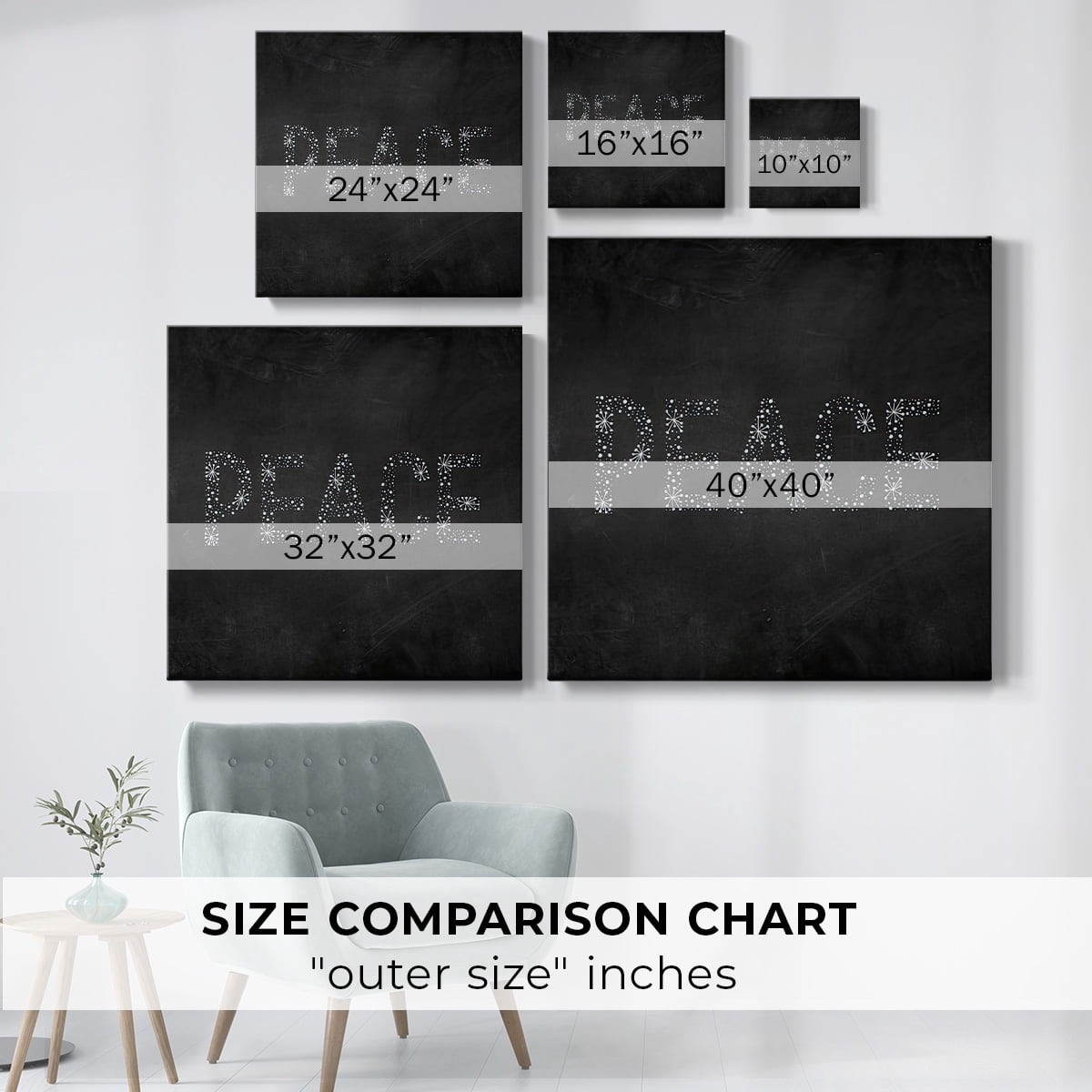Peace Starburst - Dark Gray- Gallery Wrapped Canvas
