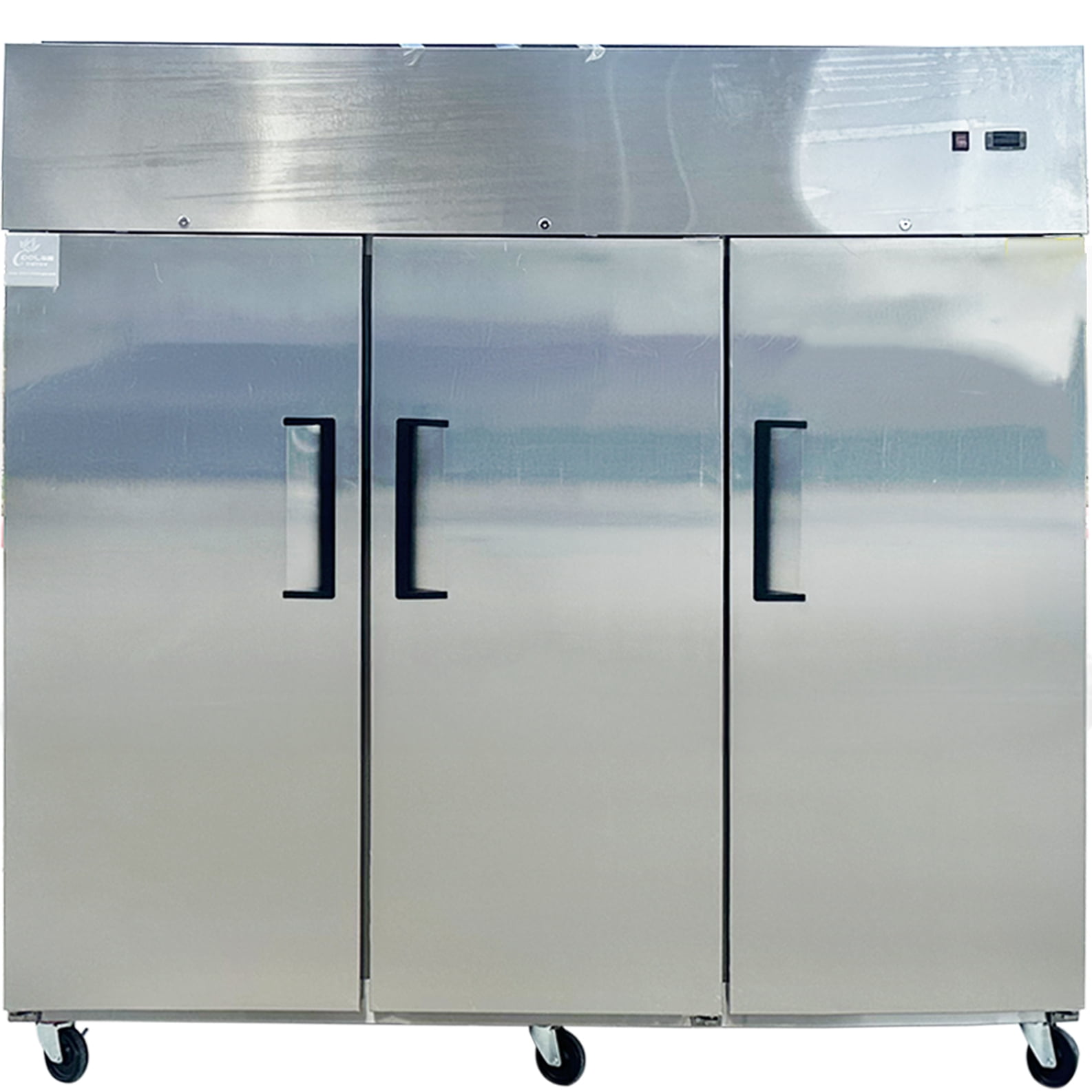 NSF 82 Inch Commercial 3 Door Reach In Refrigerator 66 cu.ft. Stainless Steel Top Mount 115V, ETL R290