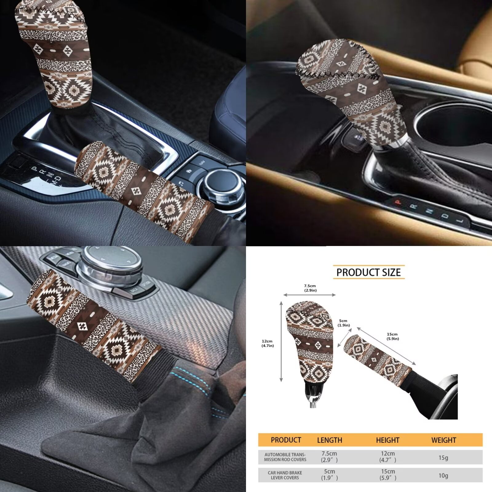 Garronmavis Aztec Style Car Accessories Set for Steering Wheel Wrap Gear Shift Cover Handbrake Sleeve Headrest Protectors Cup Coasters Super Breathable Car Seat Protector Fit for Sedan Van Truck