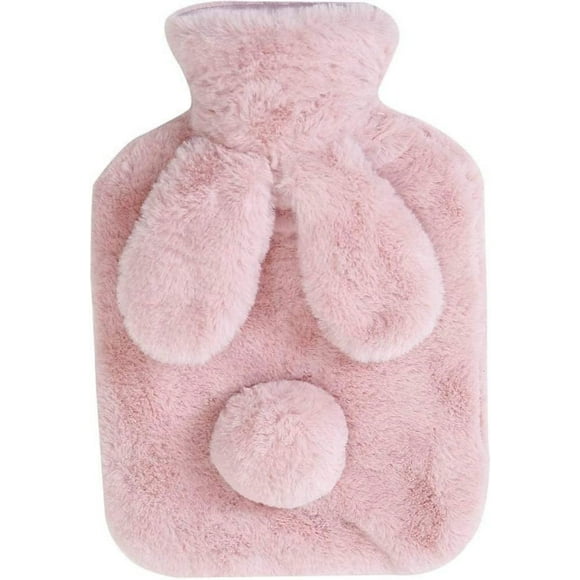 Hot Water Bottle PVC Hot Water Bottle with Soft Cover, Cute Rabbit Ear and Tail Hot Water Bottle Hot Water Bag Great Gift for Girls Helps Relieve Muscle Aches hot Water Bottle