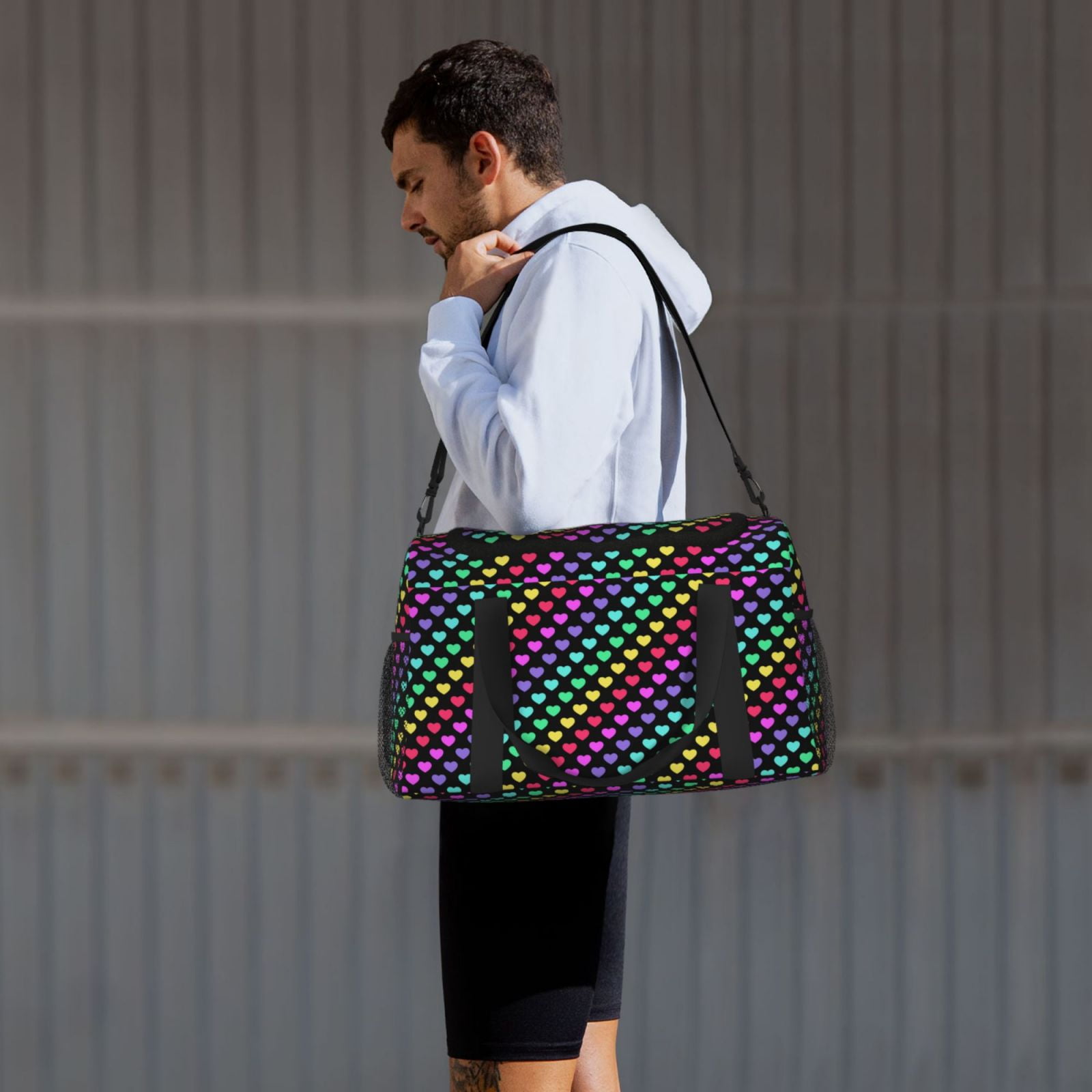 Fuzoiu Rainbow Hearts Print Travel Duffle Bag,Carry On Tote Bags,Duffel Bag,Sport Gym Bag, Hospital Bag for Labor and Delivery, Overnight Bag,Luggage Bag